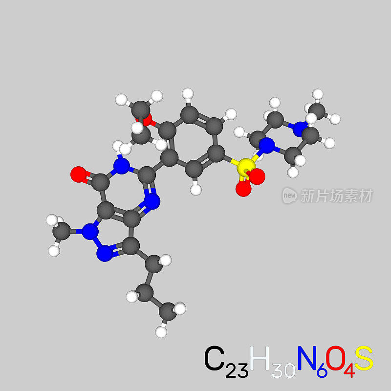 伟哥模型分子。孤立在灰色背景。3 d矢量插图。